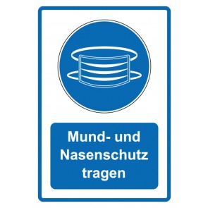 Aufkleber Gebotszeichen Piktogramm & Text deutsch · Mund- und Nasenschutz tragen · blau (Gebotsaufkleber)