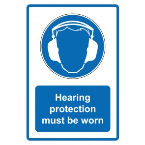 Aufkleber Gebotszeichen Piktogramm & Text englisch · Hearing protection must be worn · blau | stark haftend (Gebotsaufkleber)
