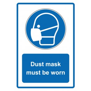 Aufkleber Gebotszeichen Piktogramm & Text englisch · Dust mask must be worn · blau | stark haftend (Gebotsaufkleber)