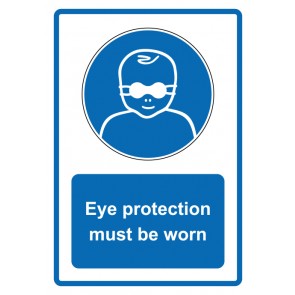 Aufkleber Gebotszeichen Piktogramm & Text englisch · Eye protection must be worn · blau | stark haftend (Gebotsaufkleber)