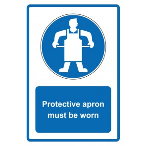 Schild Gebotszeichen Piktogramm & Text englisch · Protective apron must be worn · blau | selbstklebend (Gebotsschild)
