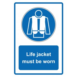 Magnetschild Gebotszeichen Piktogramm & Text englisch · Life jacket must be worn · blau (Gebotsschild magnetisch · Magnetfolie)