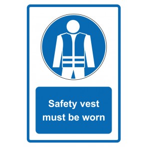 Aufkleber Gebotszeichen Piktogramm & Text englisch · Safety vest must be worn · blau (Gebotsaufkleber)