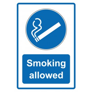 Schild Gebotzeichen Piktogramm & Text englisch · Smoking allowed · blau