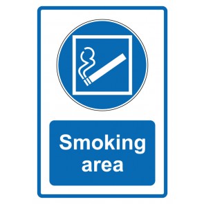 Schild Gebotzeichen Piktogramm & Text englisch · Smoking area · blau