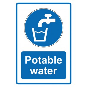 Schild Gebotzeichen Piktogramm & Text englisch · Potable water · blau (Gebotsschild)