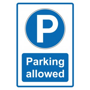 Aufkleber Gebotszeichen Piktogramm & Text englisch · Parking allowed · blau (Gebotsaufkleber)