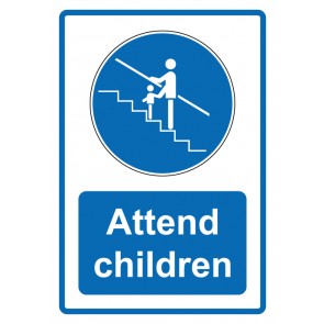Magnetschild Gebotszeichen Piktogramm & Text englisch · Attend children · blau (Gebotsschild magnetisch · Magnetfolie)