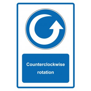 Schild Gebotzeichen Piktogramm & Text englisch · Counterclockwise rotation · blau (Gebotsschild)