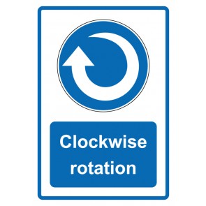 Schild Gebotzeichen Piktogramm & Text englisch · Clockwise rotation · blau (Gebotsschild)