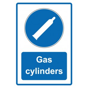 Schild Gebotzeichen Piktogramm & Text englisch · Gas cylinders · blau (Gebotsschild)