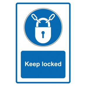 Aufkleber Gebotszeichen Piktogramm & Text englisch · Keep locked · blau (Gebotsaufkleber)