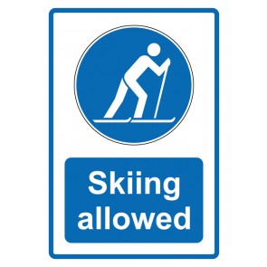 Magnetschild Gebotszeichen Piktogramm & Text englisch · Skiing allowed · blau (Gebotsschild magnetisch · Magnetfolie)