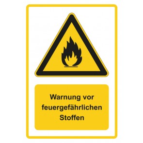 Aufkleber Warnzeichen Piktogramm & Text deutsch · Warnung vor feuergefährlichen Stoffen · gelb | stark haftend (Warnaufkleber)