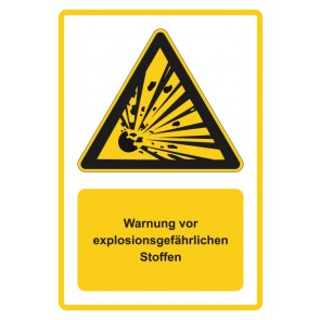 Aufkleber Warnzeichen Piktogramm & Text deutsch · Warnung vor explosionsgefährlichen Stoffen · gelb (Warnaufkleber)