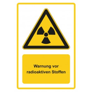 Aufkleber Warnzeichen Piktogramm & Text deutsch · Warnung vor radioaktiven Stoffen · gelb | stark haftend (Warnaufkleber)