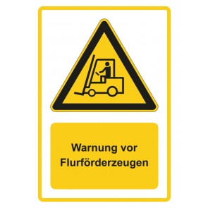 Schild Warnzeichen Piktogramm & Text deutsch · Warnung vor Flurförderzeugen · gelb (Warnschild)