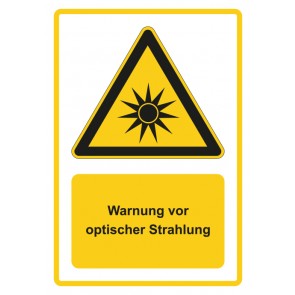 Aufkleber Warnzeichen Piktogramm & Text deutsch · Warnung vor optischer Strahlung · gelb (Warnaufkleber)