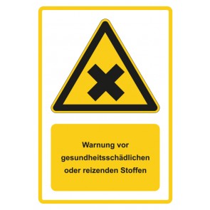 Schild Warnzeichen Piktogramm & Text deutsch · Warnung vor gesundheitsschädlichen oder reizenden Stoffen · gelb | selbstklebend (Warnschild)