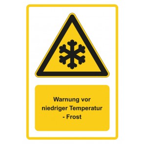 Aufkleber Warnzeichen Piktogramm & Text deutsch · Warnung vor niedriger Temperatur - Frost · gelb
