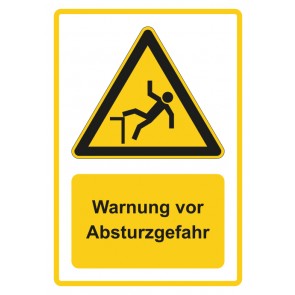 Schild Warnzeichen Piktogramm & Text deutsch · Warnung vor Absturzgefahr · gelb