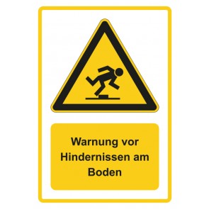 Schild Warnzeichen Piktogramm & Text deutsch · Warnung vor Hindernissen am Boden · gelb (Warnschild)