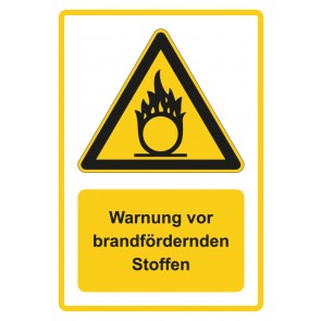 Schild Warnzeichen Piktogramm & Text deutsch · Warnung vor brandfördernden Stoffen · gelb | selbstklebend
