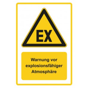 Schild Warnzeichen Piktogramm & Text deutsch · Warnung vor explosionsfähiger Atmosphäre · gelb | selbstklebend