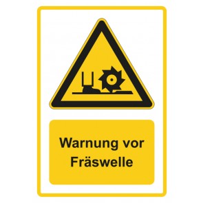 Schild Warnzeichen Piktogramm & Text deutsch · Warnung vor Fräswelle · gelb