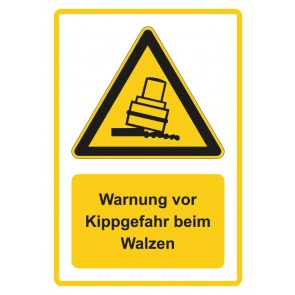Schild Warnzeichen Piktogramm & Text deutsch · Warnung vor Kippgefahr beim Walzen · gelb | selbstklebend (Warnschild)