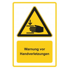 Schild Warnzeichen Piktogramm & Text deutsch · Warnung vor Handverletzungen · gelb | selbstklebend (Warnschild)