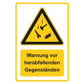 Schild Warnzeichen Piktogramm & Text deutsch · Warnung vor herabfallenden Gegenständen · gelb | selbstklebend