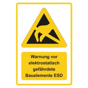 Aufkleber Warnzeichen Piktogramm & Text deutsch · Warnung vor elektrostatisch gefährdete Bauelemente ESD · gelb