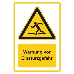 Magnetschild Warnzeichen Piktogramm & Text deutsch · Warnung vor Einsturzgefahr · gelb