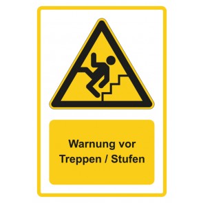 Schild Warnzeichen Piktogramm & Text deutsch · Warnung vor Treppe · Stufen · gelb | selbstklebend