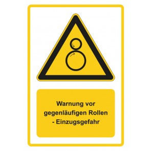 Aufkleber Warnzeichen Piktogramm & Text deutsch · Warnung vor gegenläufigen Rollen - Einzugsgefahr · gelb | stark haftend