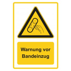 Magnetschild Warnzeichen Piktogramm & Text deutsch · Warnung vor Bandeinzug · gelb