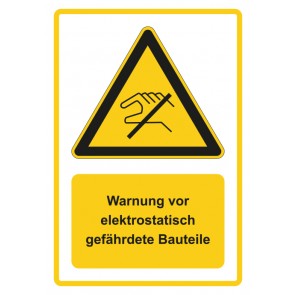 Magnetschild Warnzeichen Piktogramm & Text deutsch · Warnung vor elektrostatisch gefährdete Bauteile · gelb