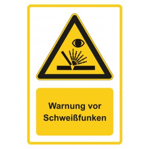 Schild Warnzeichen Piktogramm & Text deutsch · Warnung vor Schweißfunken · gelb