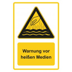 Magnetschild Warnzeichen Piktogramm & Text deutsch · Warnung vor heißen Medien · gelb