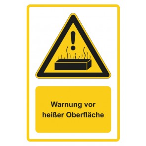 Schild Warnzeichen Piktogramm & Text deutsch · Warnung vor heißer Oberfläche · gelb (Warnschild)