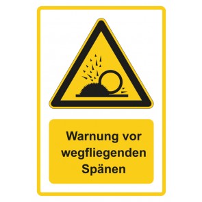 Aufkleber Warnzeichen Piktogramm & Text deutsch · Warnung vor wegfliegenden Spänen · gelb | stark haftend