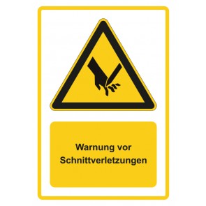 Schild Warnzeichen Piktogramm & Text deutsch · Warnung vor Schnittverletzungen · gelb (Warnschild)