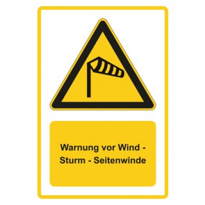Schild Warnzeichen Piktogramm & Text deutsch · Warnung vor Wind - Sturm - Seitenwinde · gelb | selbstklebend (Warnschild)