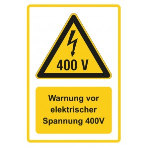 Schild Warnzeichen Piktogramm & Text deutsch · Warnung vor elektrischer Spannung 400V · gelb (Warnschild)