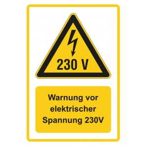 Schild Warnzeichen Piktogramm & Text deutsch · Warnung vor elektrischer Spannung 230V · gelb