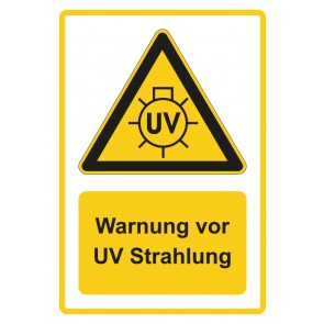 Schild Warnzeichen Piktogramm & Text deutsch · Warnung vor UV Strahlung · gelb (Warnschild)