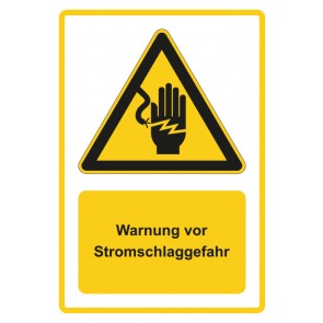 Schild Warnzeichen Piktogramm & Text deutsch · Warnung vor Stromschlaggefahr · gelb (Warnschild)