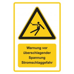 Schild Warnzeichen Piktogramm & Text deutsch · Warnung vor überschlagender Spannung Stromschlaggefahr · gelb (Warnschild)