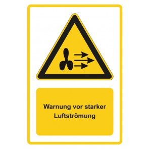 Aufkleber Warnzeichen Piktogramm & Text deutsch · Warnung vor starker Luftströmung · gelb | stark haftend